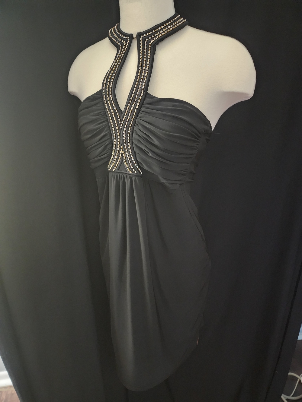 Strapless Black Embellished Halter Dress Size S Vintage